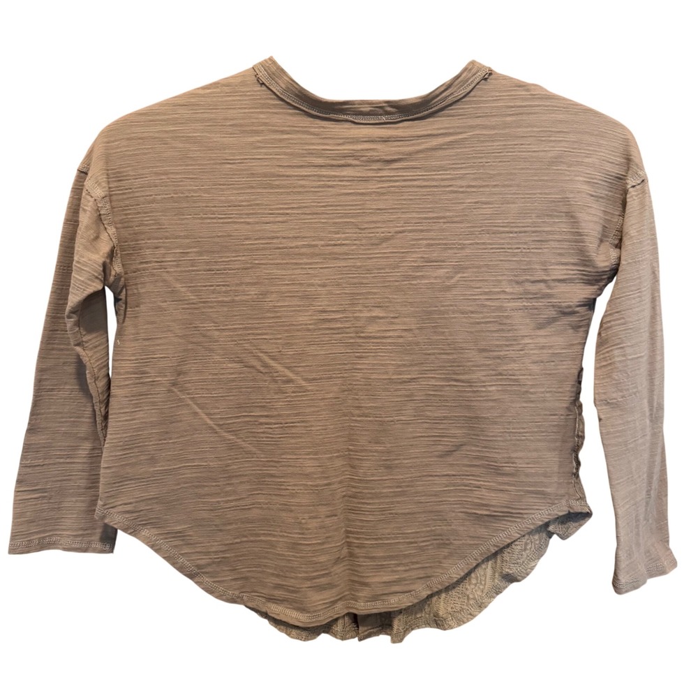Lace Ruffle Textured Button‎ Front Long Sleeve Top Tan M Earthy Lagenlook Fairy - Picture 4 of 8